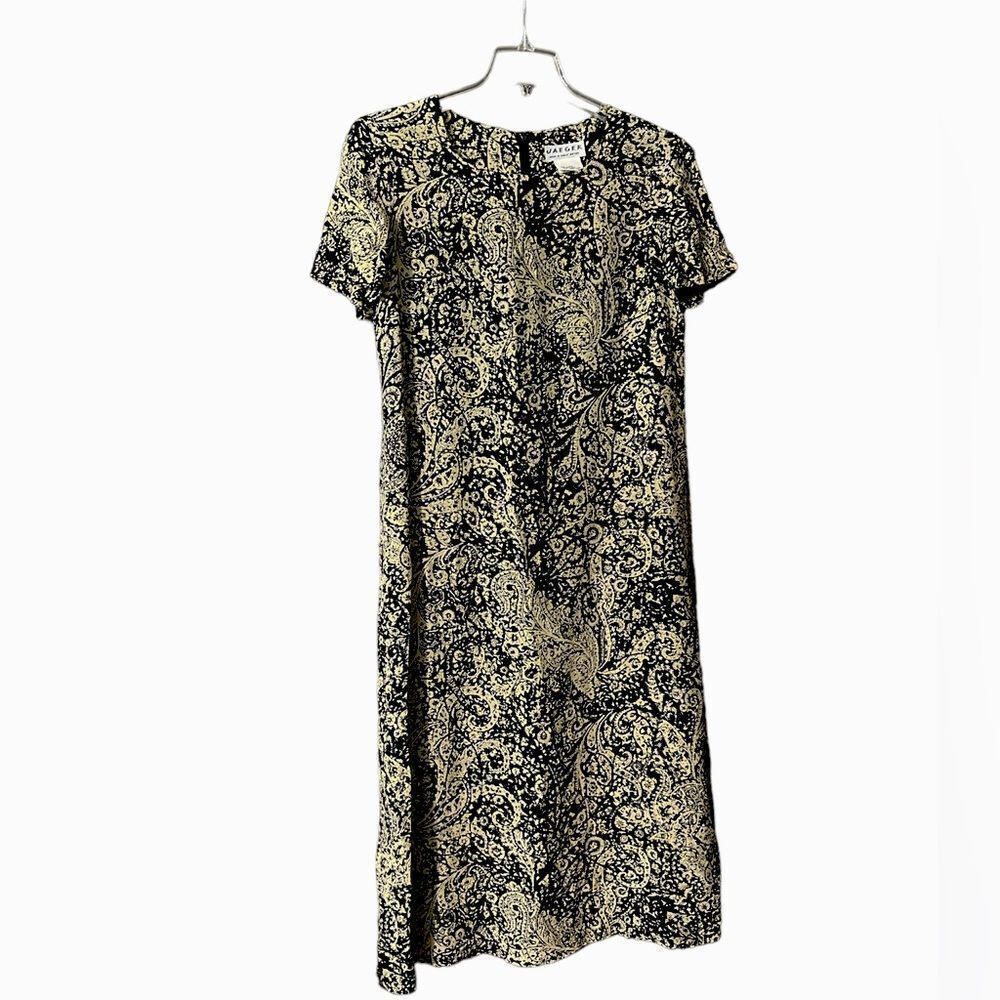 Jaeger UK vintage silk maxi dress black cream 12